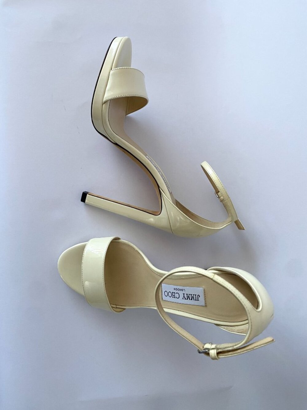 Jimmy Choo Ivory Patent Leather Ankle-Strap Platform Sandals - Picture 7 of 11